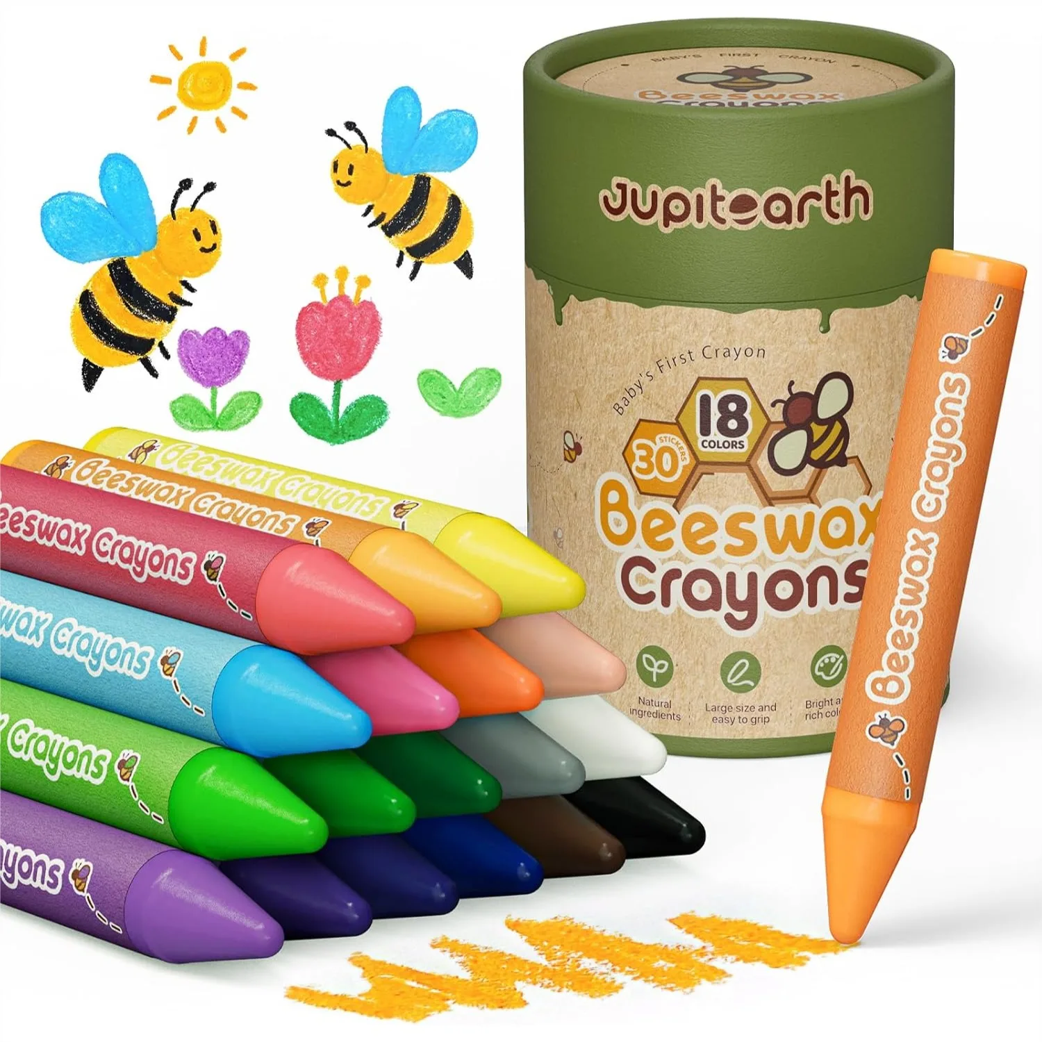 Beeswax Crayons for Toddlers 1-3, 18 Non-Toxic Washable Crayons, Jumbo Easy to Hold, Mess-Free Art Supplies for Kids Ages 2-4
Beeswax Crayons for Toddlers 1-3, 18 Non-Toxic Washable Crayons, Jumbo Easy to Hold, Mess-Free Art Supplies for Kids Ages 2-4