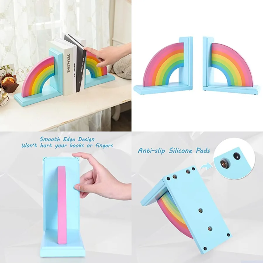 Wooden Rainbow Book Ends Non-Skid Cute Bookends Book Stoppers for Girls Home 's Room Classroom Nursery Decor Pack of 2 - Ideal
Wooden Rainbow Book Ends Non-Skid Cute Bookends Book Stoppers for Girls Home 's Room Classroom Nursery Decor Pack of 2 - Ideal