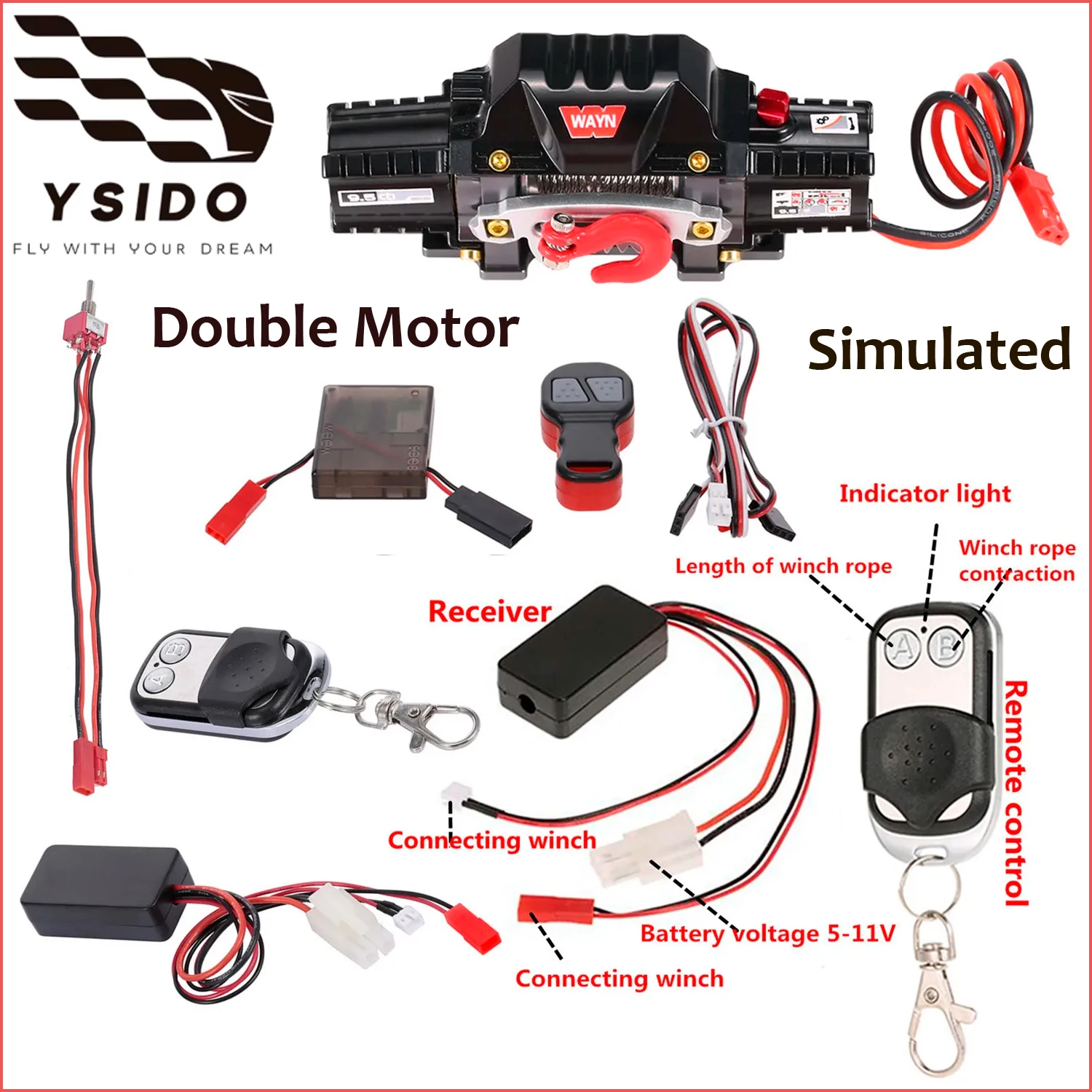 YSIDO Winch 8-15kg Double Motor Remote Controller Simulated Automatic Winch For 1/10 RC Crawler Car Axial SCX10 TRX4 D110 Tamiya
YSIDO Winch 8-15kg Double Motor Remote Controller Simulated Automatic Winch For 1/10 RC Crawler Car Axial SCX10 TRX4 D110 Tamiya