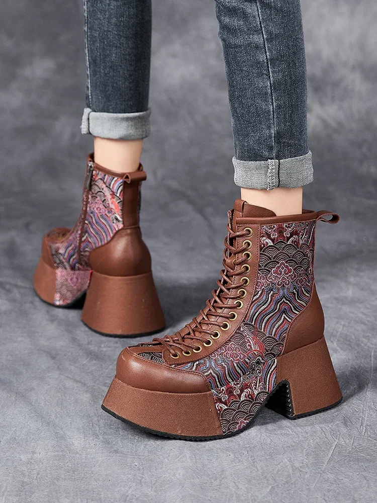 Birkuir Retro Super High Heel Women Ankle Boots Lace Up Zip Genuine Leather Mixed Colors Boots Luxury 8cm Thick Heel Boots
Birkuir Retro Super High Heel Women Ankle Boots Lace Up Zip Genuine Leather Mixed Colors Boots Luxury 8cm Thick Heel Boots