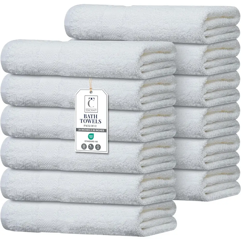 12-Pack Large 100% Cotton Bath Towels 24x50 - Perfect for Hotels, Spas, Gyms & Institutions - White
12-Pack Large 100% Cotton Bath Towels 24x50 - Perfect for Hotels, Spas, Gyms & Institutions - White