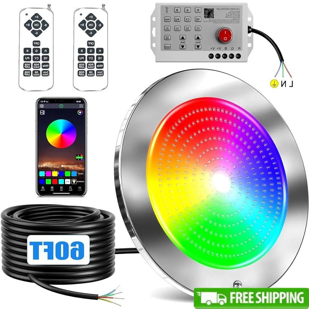 60ft RGB LED Pool Lights Smart Control Remote App Underwater Lighting Color Changing Floodlight Waterproof Inground Pool Fixture
60ft RGB LED Pool Lights Smart Control Remote App Underwater Lighting Color Changing Floodlight Waterproof Inground Pool Fixture