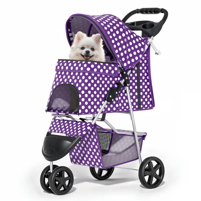 3 Wheels Pet Dog Cat Stroller for Small Medium Dogs Cats, Foldable Jogger Stroller w/Storage Basket and Cup Holder, Purple Polka
3 Wheels Pet Dog Cat Stroller for Small Medium Dogs Cats, Foldable Jogger Stroller w/Storage Basket and Cup Holder, Purple Polka