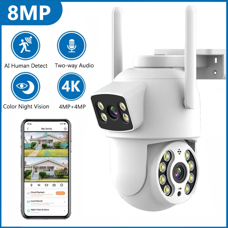 4K 8MP PTZ WIFI камера с двумя объективами и двойным экраном IP-камера уличная камера с автоматическим отслеживанием ночная Visoin защита безопасности камера наблюдения
4K 8MP PTZ WIFI камера с двумя объективами и двойным экраном IP-камера уличная камера с автоматическим отслеживанием ночная Visoin защита безопасности камера наблюдения