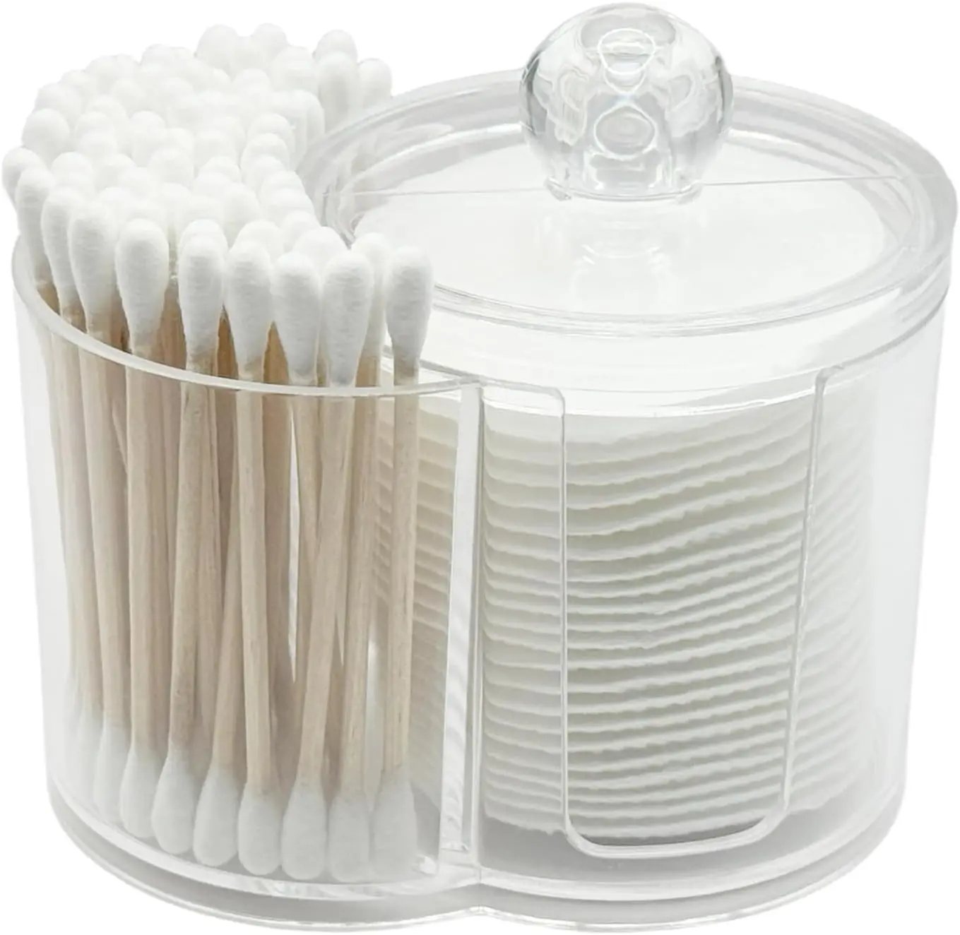 2-in-1 Cotton Round & Swab Holder - Clear Plastic Bathroom Organizer, Shatterproof Apothecary Jar for Cotton Pads, Balls, Floss Picks & Hair Ties
2-in-1 Cotton Round & Swab Holder - Clear Plastic Bathroom Organizer, Shatterproof Apothecary Jar for Cotton Pads, Balls, Floss Picks & Hair Ties