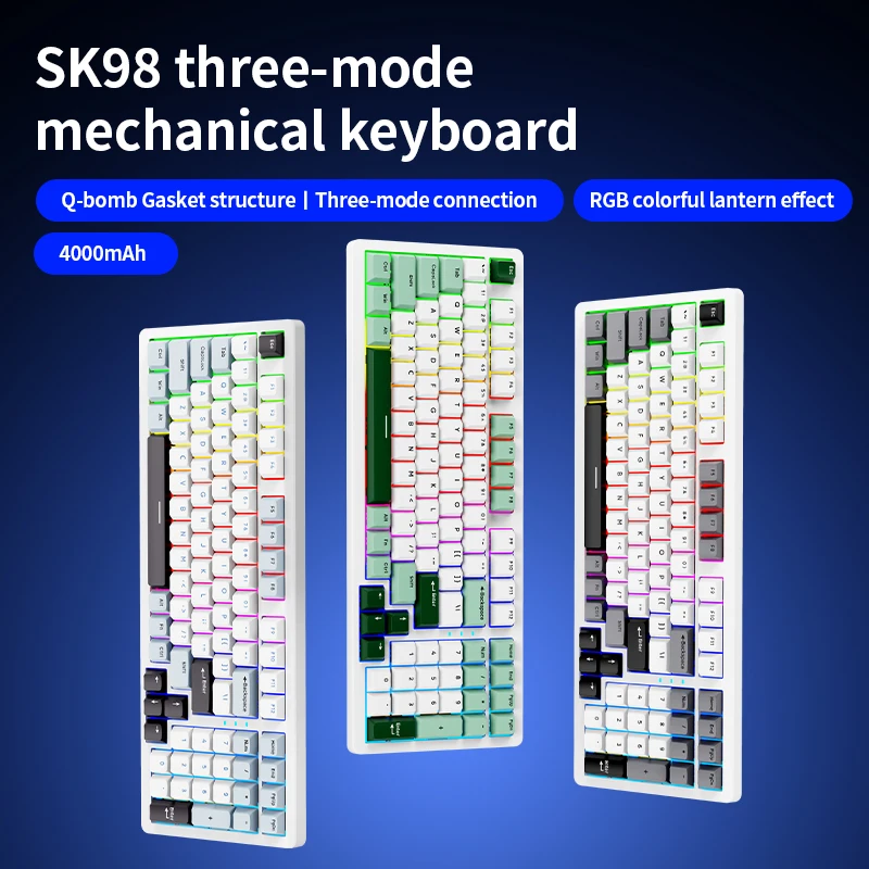 SOREX SK98W Three-mode Hot-swappable Wireless Mechanical Keyboard Customized Wired Gaming RGB Keyboard Teclado Mecanico 
SOREX SK98W Three-mode Hot-swappable Wireless Mechanical Keyboard Customized Wired Gaming RGB Keyboard Teclado Mecanico