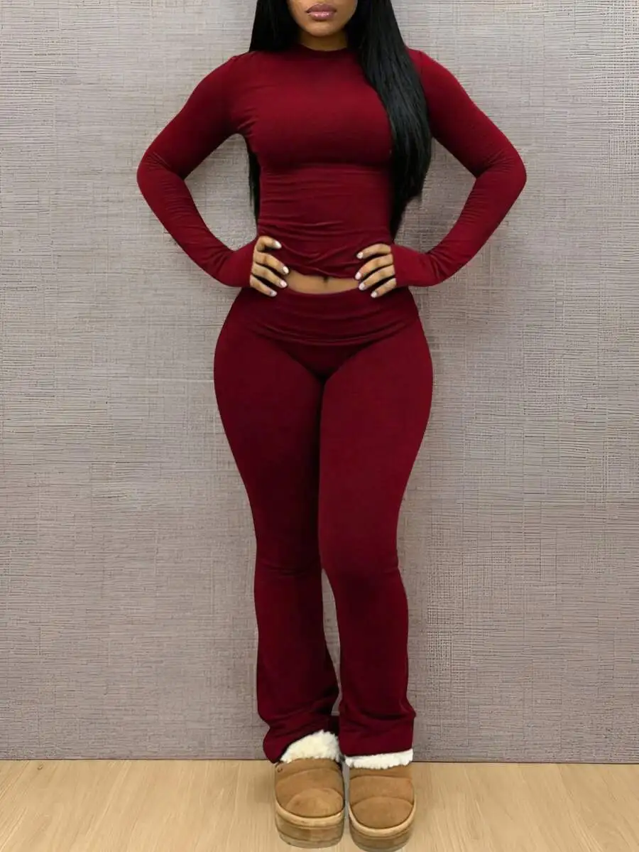 Solid Color Fitted Long Sleeve Top And Pants Casual 2 Pieces Set
Solid Color Fitted Long Sleeve Top And Pants Casual 2 Pieces Set