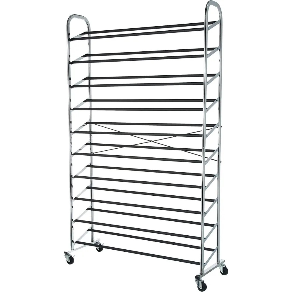 50-Pair Shoe Rack Organizer, Chrome Finish, 35.8 x 14.6 x 59.5 Inches - Space-Saving Storage Solution
50-Pair Shoe Rack Organizer, Chrome Finish, 35.8 x 14.6 x 59.5 Inches - Space-Saving Storage Solution