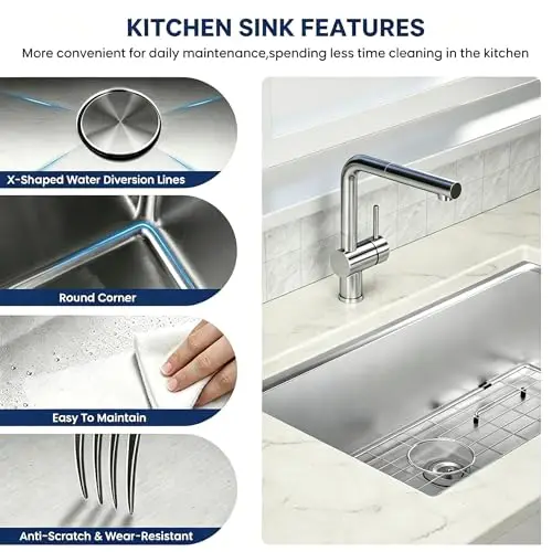 32 Inch Undermount 16 Gauge Stainless Steel Single Bowl Kitchen Sink With Grid And Cutting Board Accessories
32 Inch Undermount 16 Gauge Stainless Steel Single Bowl Kitchen Sink With Grid And Cutting Board Accessories