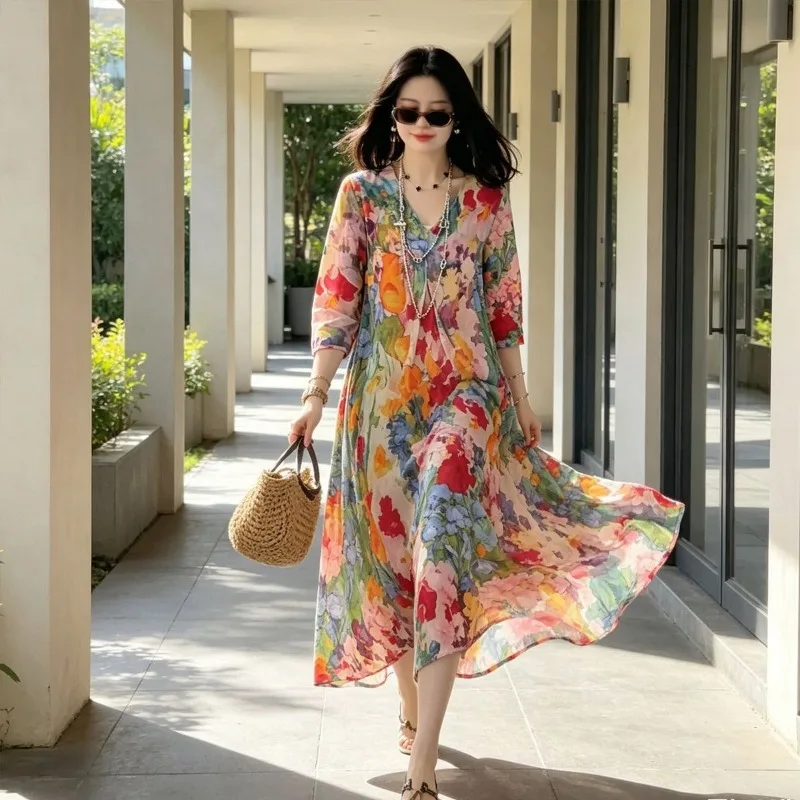 Bohemian Floral Print Maxi Dress Summer Loose 3/4 Sleeve Holiday Vaion Dress
Bohemian Floral Print Maxi Dress Summer Loose 3/4 Sleeve Holiday Vaion Dress
