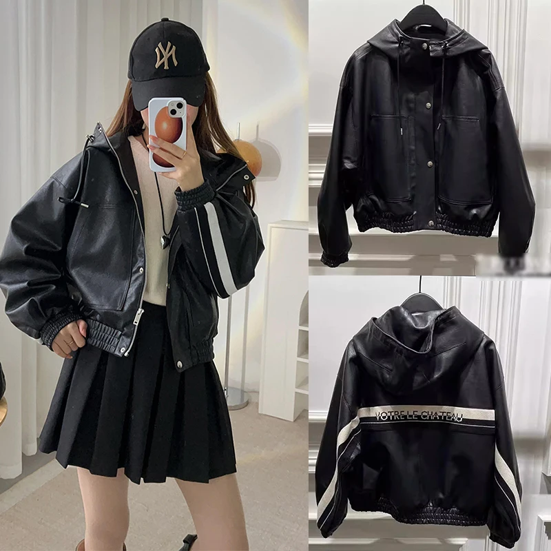 Selfwill Faionable Letter Embroidery PU Leather Jaet Women's Stand Collar Zipper Closure Long Sve Spring Outerwear
Selfwill Faionable Letter Embroidery PU Leather Jaet Women's Stand Collar Zipper Closure Long Sve Spring Outerwear