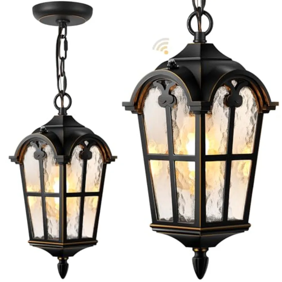 Dusk to Dawn Outdoor Pendant Light Lantern Hanging Light Fixture with Gold Trim Waterproof Exterior Ceiling Lights for Patio Po
Dusk to Dawn Outdoor Pendant Light Lantern Hanging Light Fixture with Gold Trim Waterproof Exterior Ceiling Lights for Patio Po