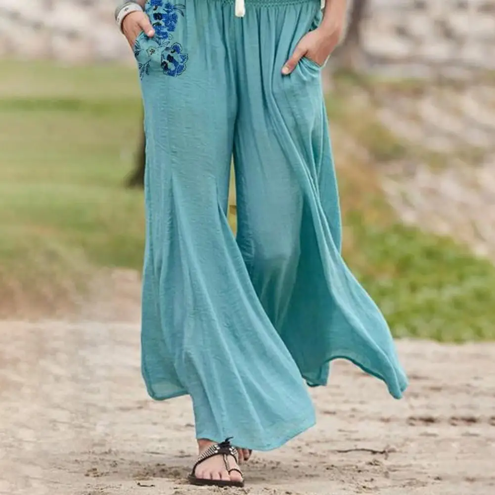 Printed Trousers Thin Fabric Trousers Floral Printed Wide Leg Trousers with Pockets for Women Mid-rise Elastic Waist Long Pants
Printed Trousers Thin Fabric Trousers Floral Printed Wide Leg Trousers with Pockets for Women Mid-rise Elastic Waist Long Pants