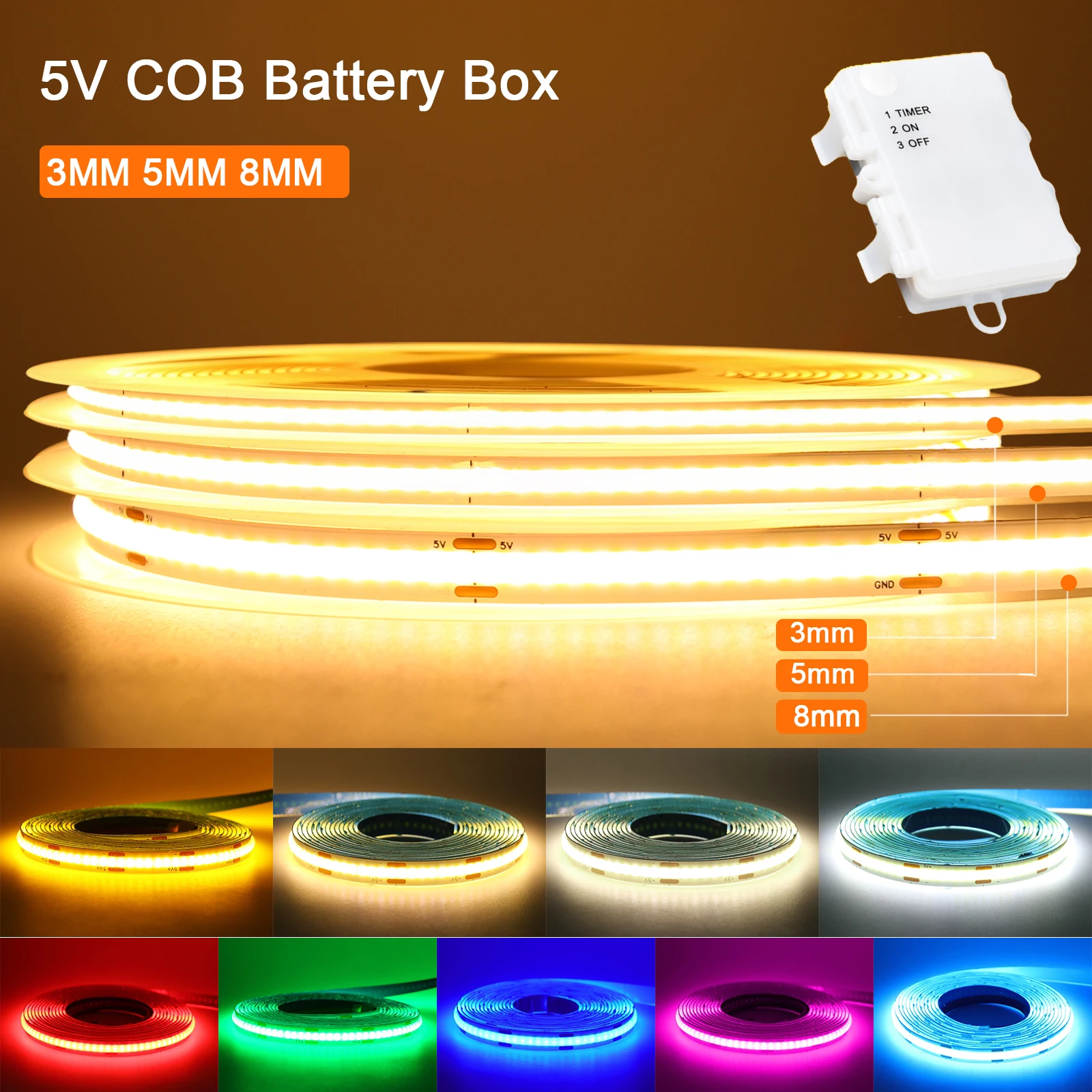 5V 3MM 5MM 8MM PCB COB LED Light Strip Battery Box Powered High Density 320LEDs/m Ribbon Tape 9 Colors Flexible Linear Lighting
5V 3MM 5MM 8MM PCB COB LED Light Strip Battery Box Powered High Density 320LEDs/m Ribbon Tape 9 Colors Flexible Linear Lighting