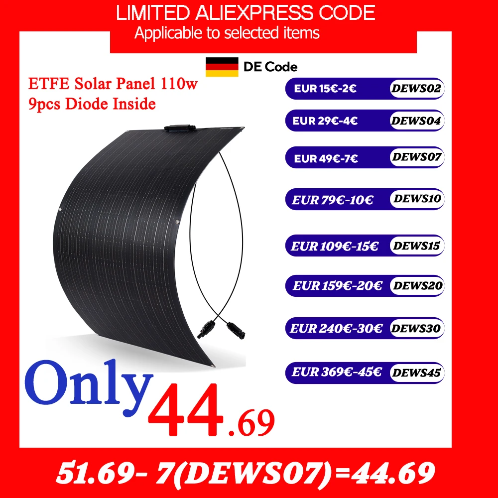 Solar Panel 330W 440W 220w 110W Flexible Panel Solar ETFE Film Coating Monocrystalline Solar Cell 1000w 12V Battery Charger
Solar Panel 330W 440W 220w 110W Flexible Panel Solar ETFE Film Coating Monocrystalline Solar Cell 1000w 12V Battery Charger