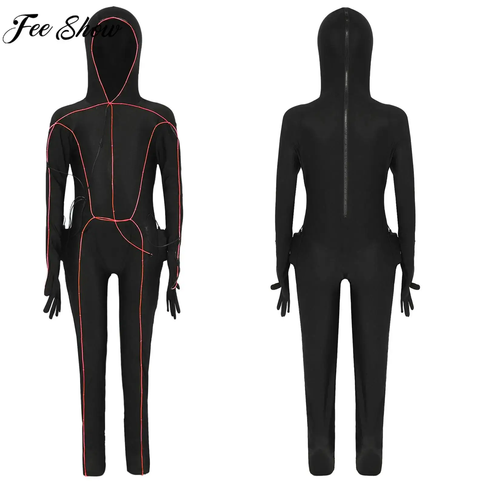 Kid Alien Shadow Demon Light Up Stick Figure Cosplay Costume Long Sleeve Hooded Jumpsuit Skin Bodysuit for Halloween Theme Party
Kid Alien Shadow Demon Light Up Stick Figure Cosplay Costume Long Sleeve Hooded Jumpsuit Skin Bodysuit for Halloween Theme Party