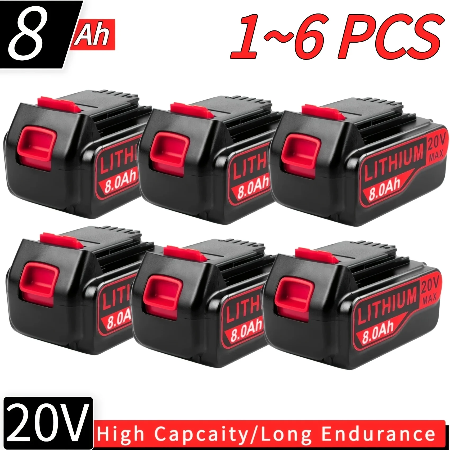 Local Warehouse -8.0Ah 20V LB2X4020 MAX Replacement Black and Decker 20V MAX Battery Models LB and LBX Full Series
Local Warehouse -8.0Ah 20V LB2X4020 MAX Replacement Black and Decker 20V MAX Battery Models LB and LBX Full Series