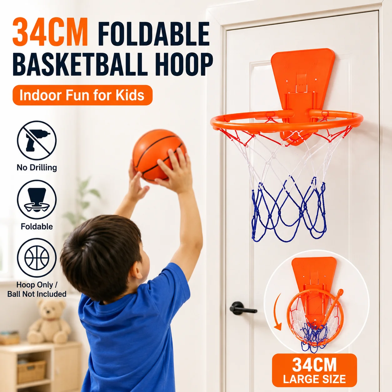 34cm Kids Basketball Hoop Foldable Wall Mounted Mini Basket Rim No Drilling Indoor Door Backboard Sports Toy for Children
34cm Kids Basketball Hoop Foldable Wall Mounted Mini Basket Rim No Drilling Indoor Door Backboard Sports Toy for Children