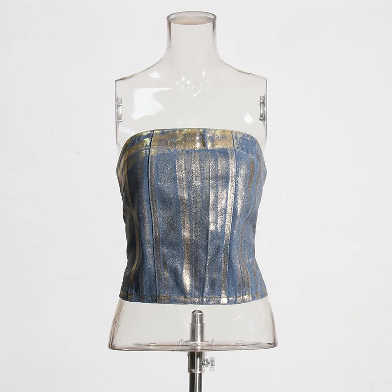 Sexy Fashion Spliced Gold Stamping Cowboy Vests For Women Strapless Sleeveless Vintage Slimming Short Vest Female Clothing New
Sexy Fashion Spliced Gold Stamping Cowboy Vests For Women Strapless Sleeveless Vintage Slimming Short Vest Female Clothing New