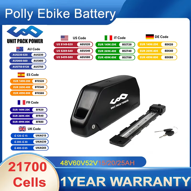 Ebike Battery 48V 25AH Electric Vehicle 60V 20AH 52V 72V 15AH Bicycle Polly DP-6 Lower Tube 40A BMS 750W 1000W 1500W 2000W
Ebike Battery 48V 25AH Electric Vehicle 60V 20AH 52V 72V 15AH Bicycle Polly DP-6 Lower Tube 40A BMS 750W 1000W 1500W 2000W