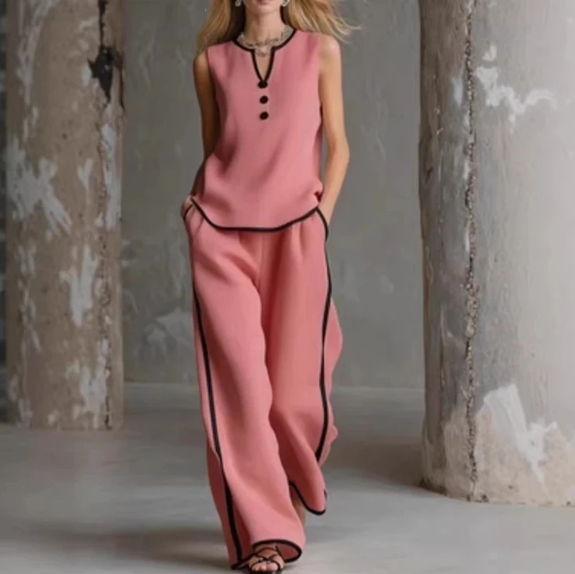 Fashion Women's Set Spring/Summer European and American V-neck Top Wide Leg Pants Two Piece Set
Fashion Women's Set Spring/Summer European and American V-neck Top Wide Leg Pants Two Piece Set