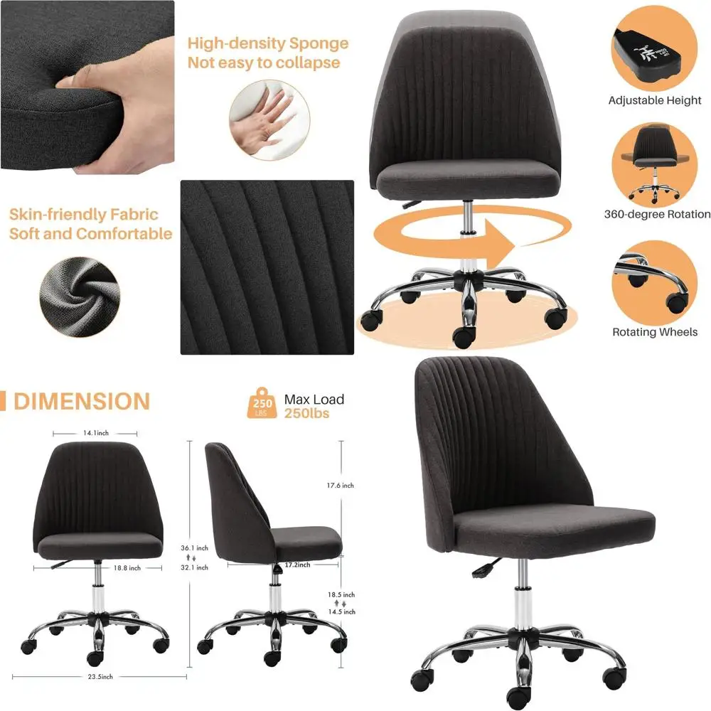 Компактное поворотное офисное кресло на колесиках, темно-серое, современное, для домашнего офиса, кабинета и спальни
Компактное поворотное офисное кресло на колесиках, темно-серое, современное, для домашнего офиса, кабинета и спальни