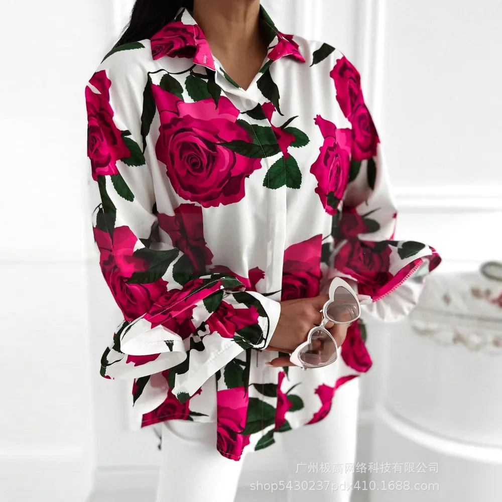 Women Floral Print Turn-down Collar Shirt Ruffle Hem Long Sleeve Casual Blouse Flower Printed Blouses Shirts
Women Floral Print Turn-down Collar Shirt Ruffle Hem Long Sleeve Casual Blouse Flower Printed Blouses Shirts