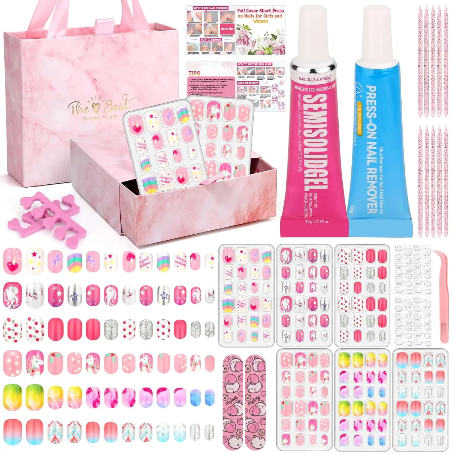 144 Pcs Press on Nails for Kids, Cute Fake Nails with Glue Kit, Stick On Nails Gift Set for Girls 8-12
144 Pcs Press on Nails for Kids, Cute Fake Nails with Glue Kit, Stick On Nails Gift Set for Girls 8-12