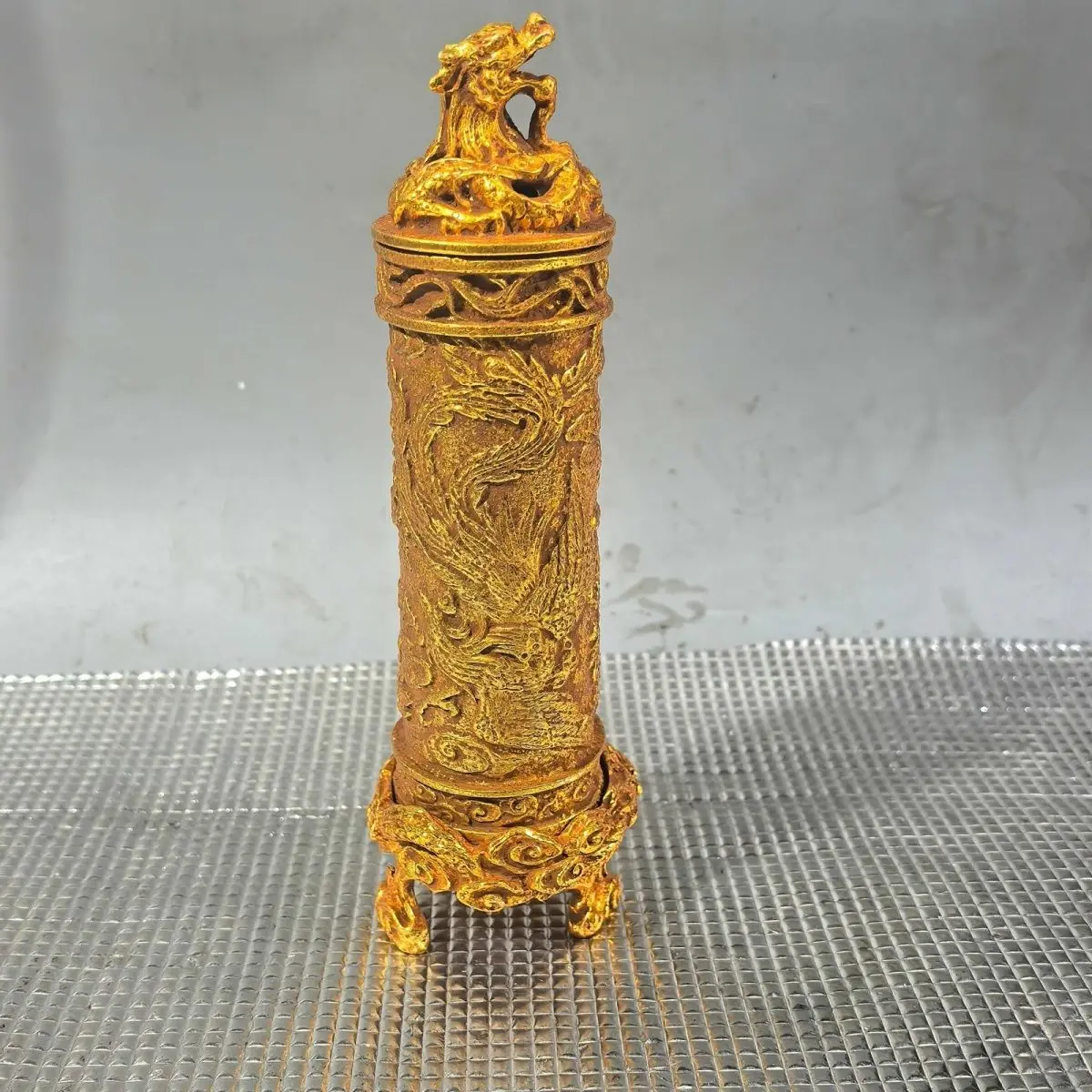 Collection Copper Gilt Dragon and Phoenix Pixiu Dragon Pillar Fragrance Cone Ornament Home Jewelry Gifts Use Gifts
Collection Copper Gilt Dragon and Phoenix Pixiu Dragon Pillar Fragrance Cone Ornament Home Jewelry Gifts Use Gifts