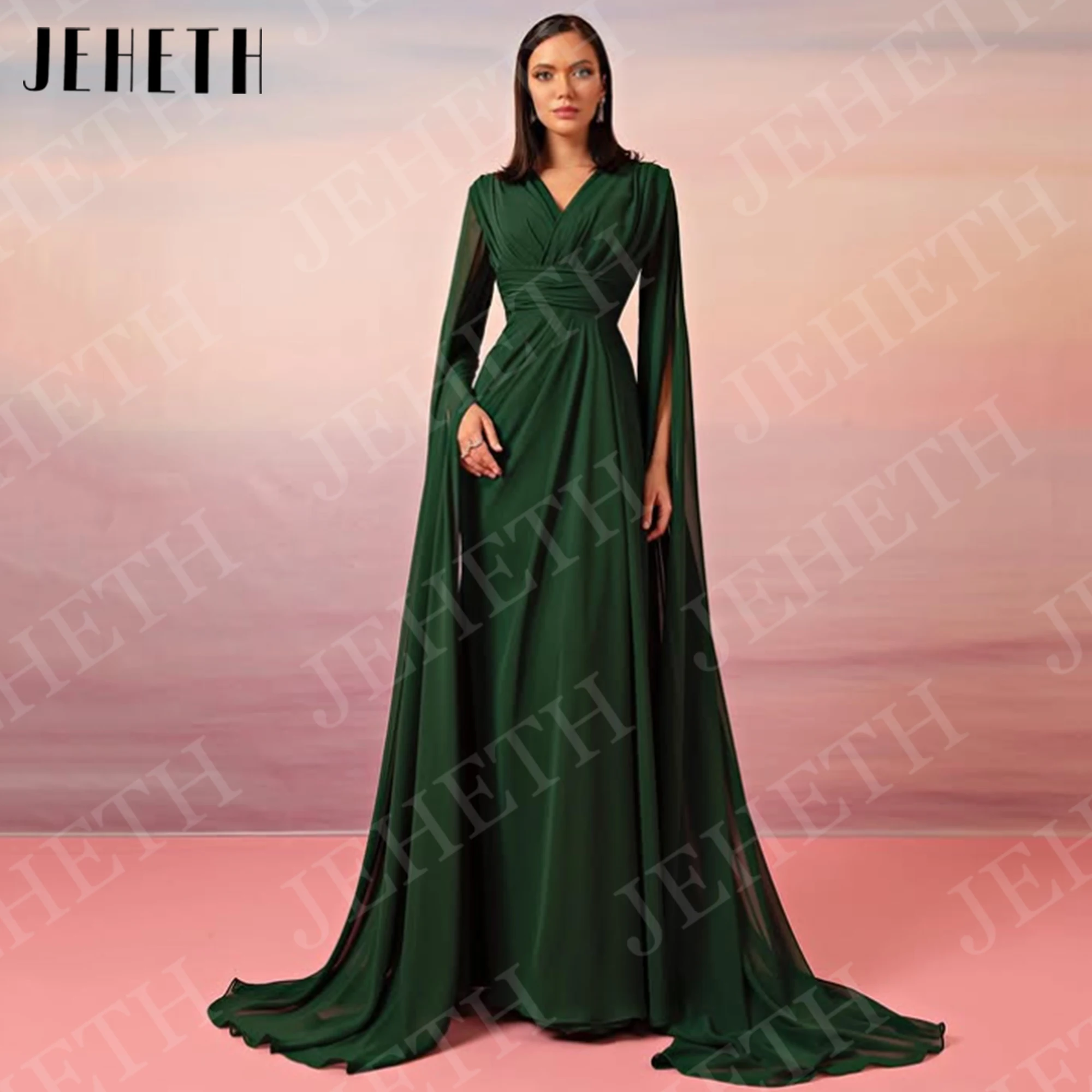 JEHETH Dark Green Evening Dresses Women Elegant Saudi Arabia Shawl Sleeves Chiffon Mermaid Celebrity Dress Customized V Neck
JEHETH Dark Green Evening Dresses Women Elegant Saudi Arabia Shawl Sleeves Chiffon Mermaid Celebrity Dress Customized V Neck