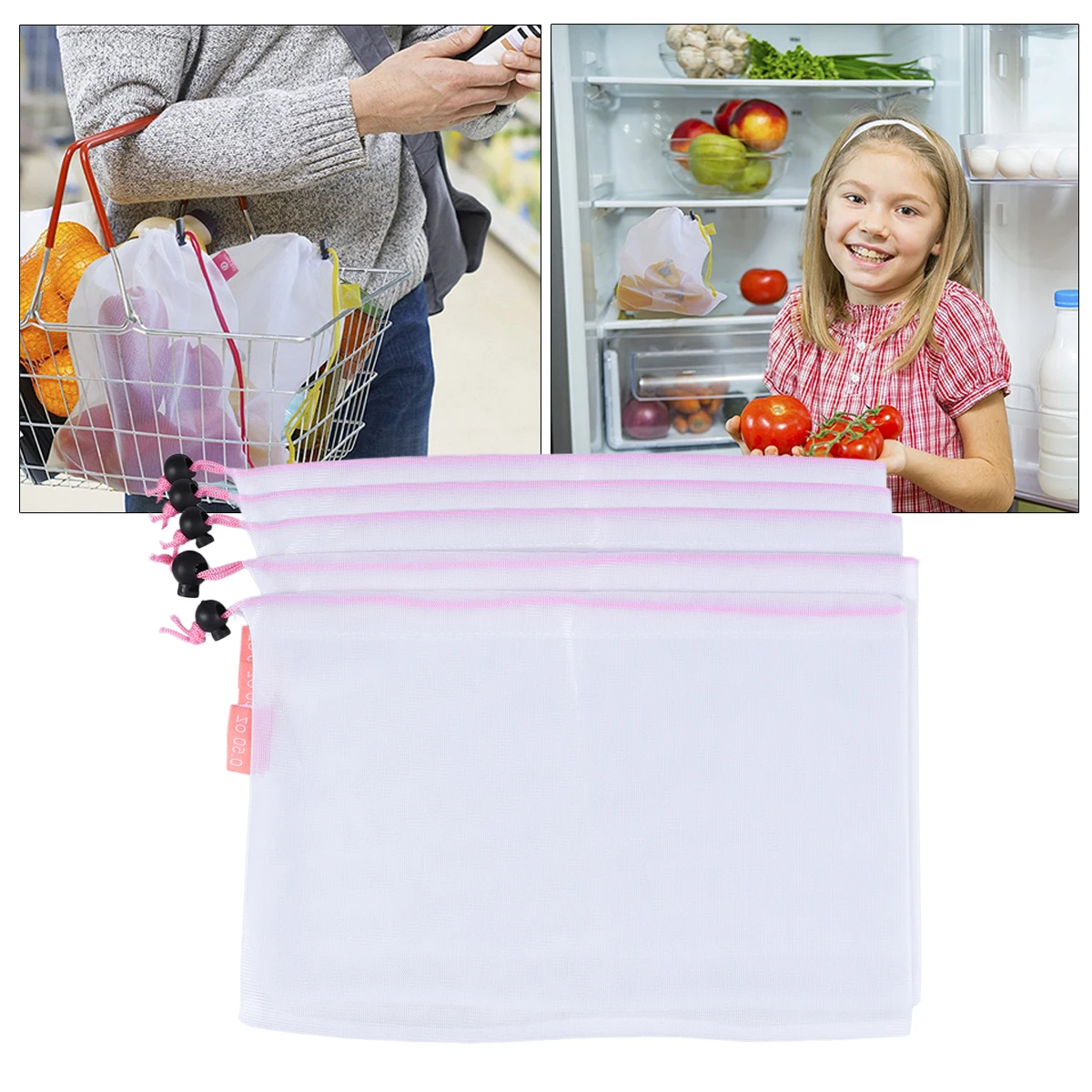 5 Pcs Reusable Mesh Produce Bags Fruits and Vegetables Net Bag Storage Tote Bag with Pink String (8 Inch)
5 Pcs Reusable Mesh Produce Bags Fruits and Vegetables Net Bag Storage Tote Bag with Pink String (8 Inch)