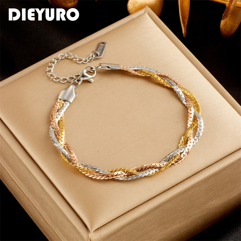 DIEYURO 316L Stainless Steel 3-Color Crossover Bracelet For Women New Trend Girls Multilayer Wrist Chains Jewelry Party Gifts
DIEYURO 316L Stainless Steel 3-Color Crossover Bracelet For Women New Trend Girls Multilayer Wrist Chains Jewelry Party Gifts