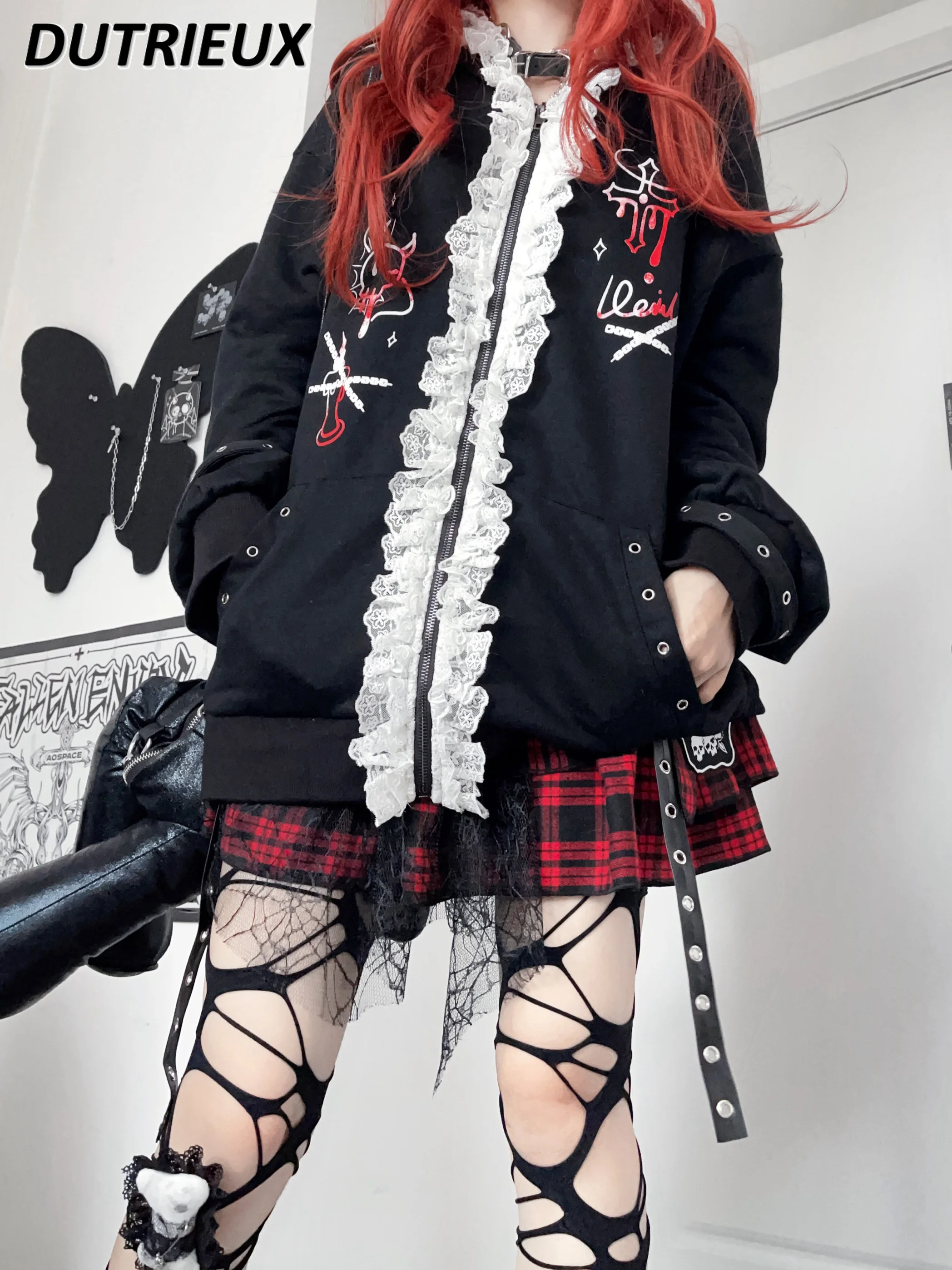 Japanese Original New Black Loose Design Hooded Lace Cat Ear Jacket Sweet Girls Versatile Long-sleeved Zipper Sweatshirt Coat
Japanese Original New Black Loose Design Hooded Lace Cat Ear Jacket Sweet Girls Versatile Long-sleeved Zipper Sweatshirt Coat