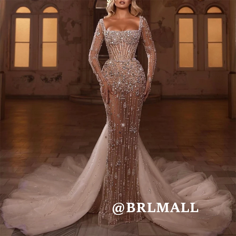 Stone Accent Wedding Dress with Detachable Tulle Train, Square Neck Full Illusion Sleeves Bride Dresses Customized Bridal Gown
Stone Accent Wedding Dress with Detachable Tulle Train, Square Neck Full Illusion Sleeves Bride Dresses Customized Bridal Gown