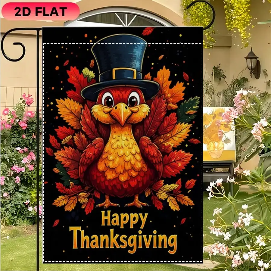 Happy Thanksgiving 2D Flat Garden Flag Cute Cartoon Turkey Wearing Pilgrim Hat Autumn Maple Leaf Decorative Banner for Outdoor Yard Lawn Patio Home Fall Holiday Summer Shopping Seasonal Decor
Happy Thanksgiving 2D Flat Garden Flag Cute Cartoon Turkey Wearing Pilgrim Hat Autumn Maple Leaf Decorative Banner for Outdoor Yard Lawn Patio Home Fall Holiday Summer Shopping Seasonal Decor