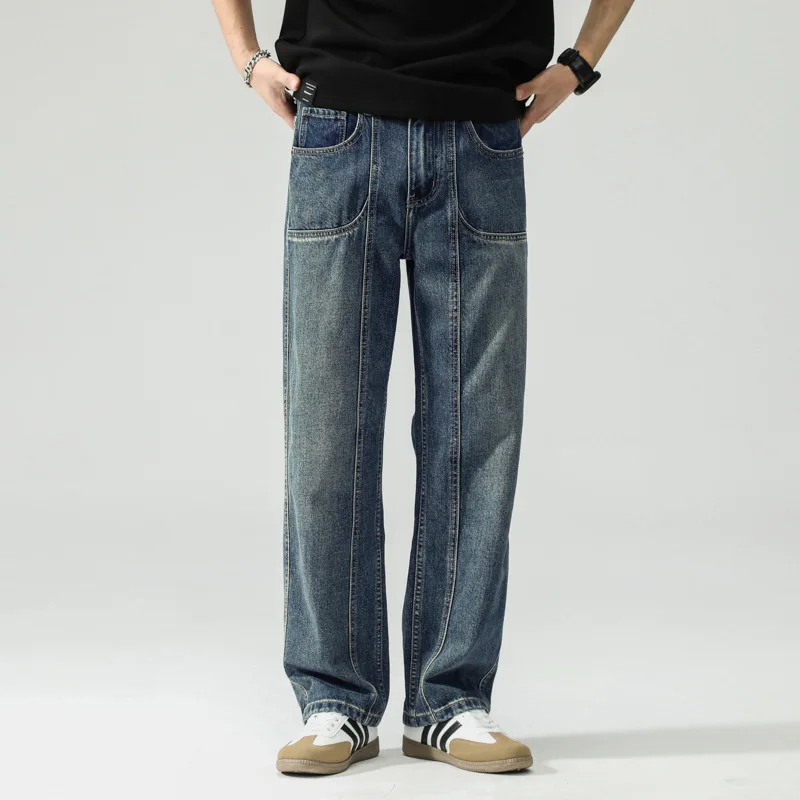 Men American Style Trendy Loose Straight Leg Jeans New Fashion Teenagers Solid Light Blue Retro Wide Leg Denim Jeans Pants 38
Men American Style Trendy Loose Straight Leg Jeans New Fashion Teenagers Solid Light Blue Retro Wide Leg Denim Jeans Pants 38