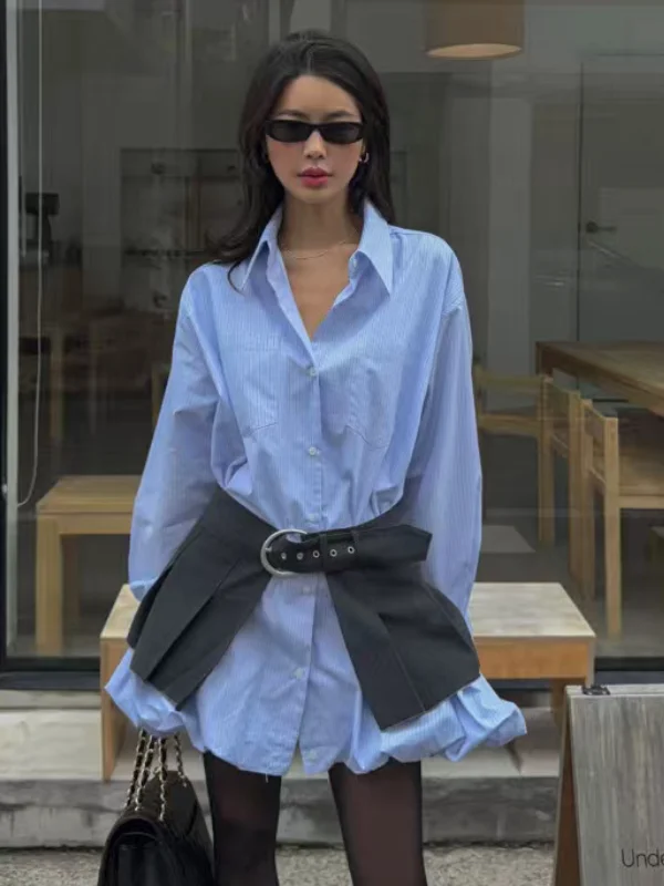 Faionable Blue irt And Skirt Set Women's Loose Fit Long Sve Belted Midi Skirt Autumn New Design Casual Chic Outfit
Faionable Blue irt And Skirt Set Women's Loose Fit Long Sve Belted Midi Skirt Autumn New Design Casual Chic Outfit