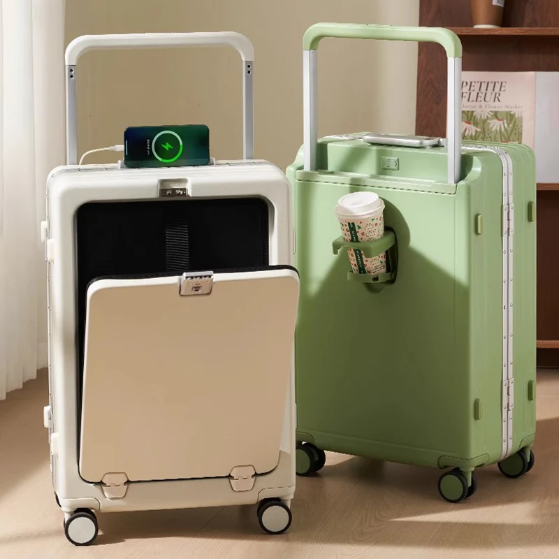 Передняя открывающаяся алюминиевая рама, широкая тележка для женщин, с USB-подстаканником, 20-дюймовый многофункциональный дорожный интернатный чемодан
Передняя открывающаяся алюминиевая рама, широкая тележка для женщин, с USB-подстаканником, 20-дюймовый многофункциональный дорожный интернатный чемодан