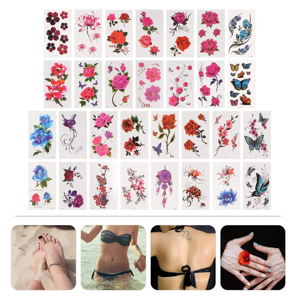 60 листов временных тату-наклеек с цветочными узорами, безопасные для тела, одноразовые, с рисунком роз
60 листов временных тату-наклеек с цветочными узорами, безопасные для тела, одноразовые, с рисунком роз