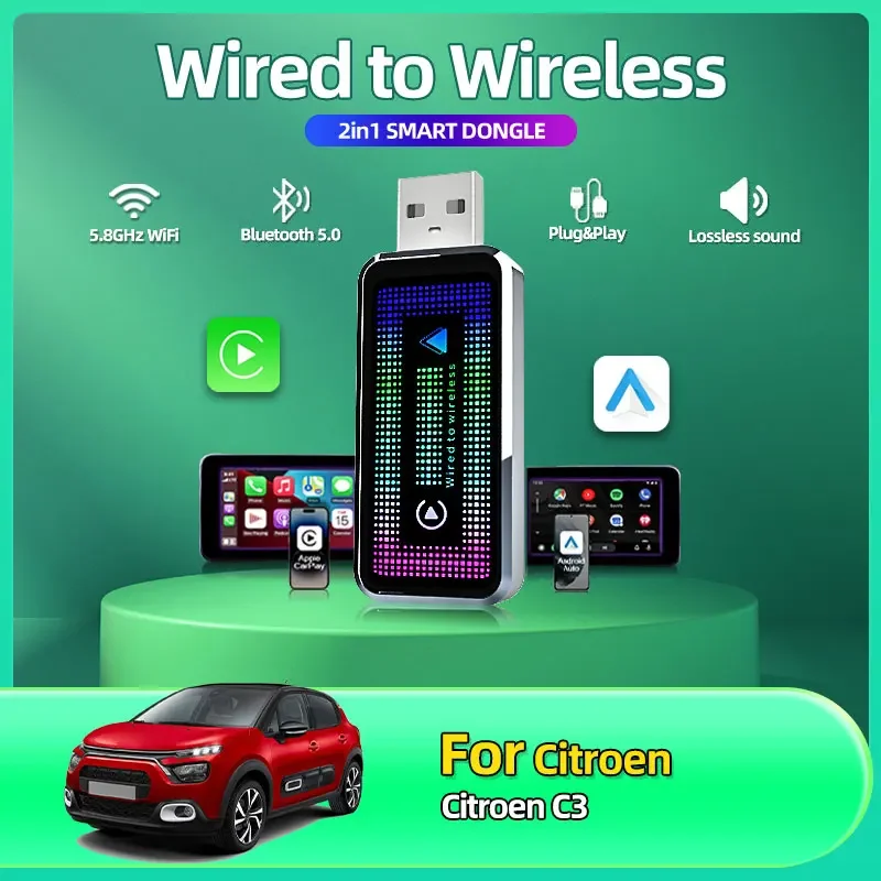 New 2 in 1 Mini Carplay Wireless Adapter seamless integration Android Auto For Apple USB Type-C Dongle in car For Citroen C3
New 2 in 1 Mini Carplay Wireless Adapter seamless integration Android Auto For Apple USB Type-C Dongle in car For Citroen C3