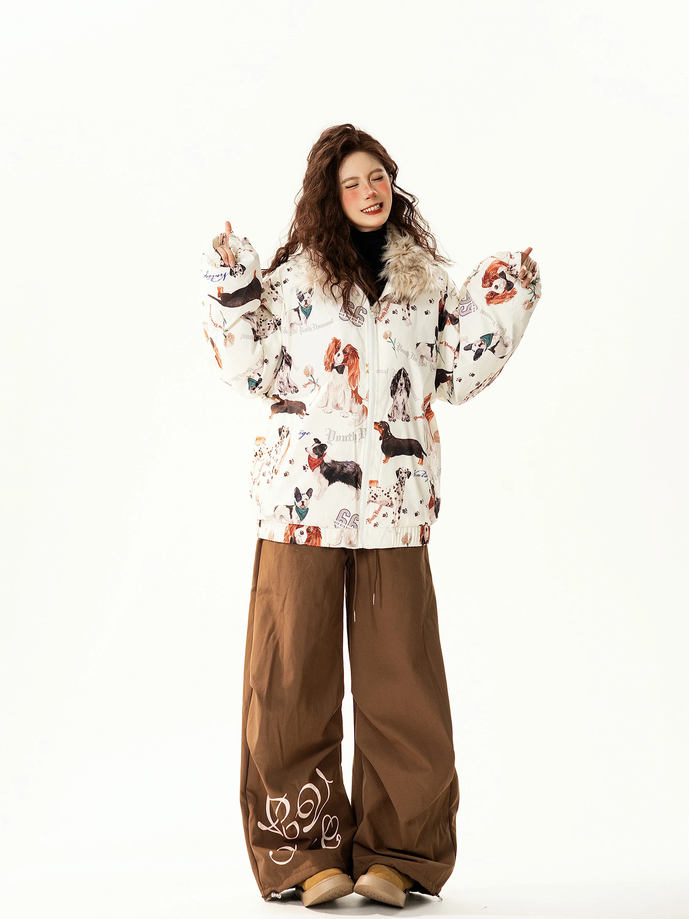 Loose Fit Warm Cotton Jaet for Women with Printed Fur Collar American Retro Sle Doggies Winter Outerwear Streetwear
Loose Fit Warm Cotton Jaet for Women with Printed Fur Collar American Retro Sle Doggies Winter Outerwear Streetwear