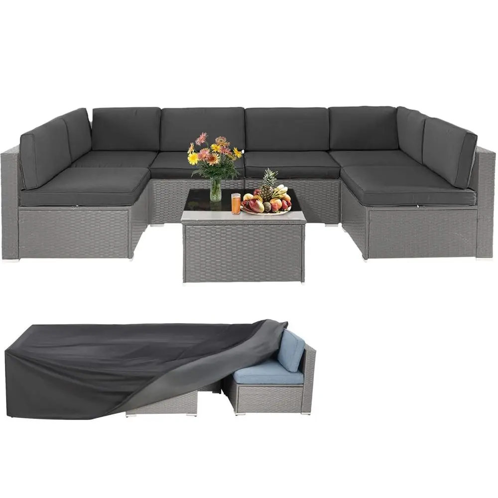 7 Piece Outdoor Sectional Sofa Patio Furniture Set, AllWeather PE Grey Wicker Patio Conversation Set with Washable Cushion, Gla
7 Piece Outdoor Sectional Sofa Patio Furniture Set, AllWeather PE Grey Wicker Patio Conversation Set with Washable Cushion, Gla