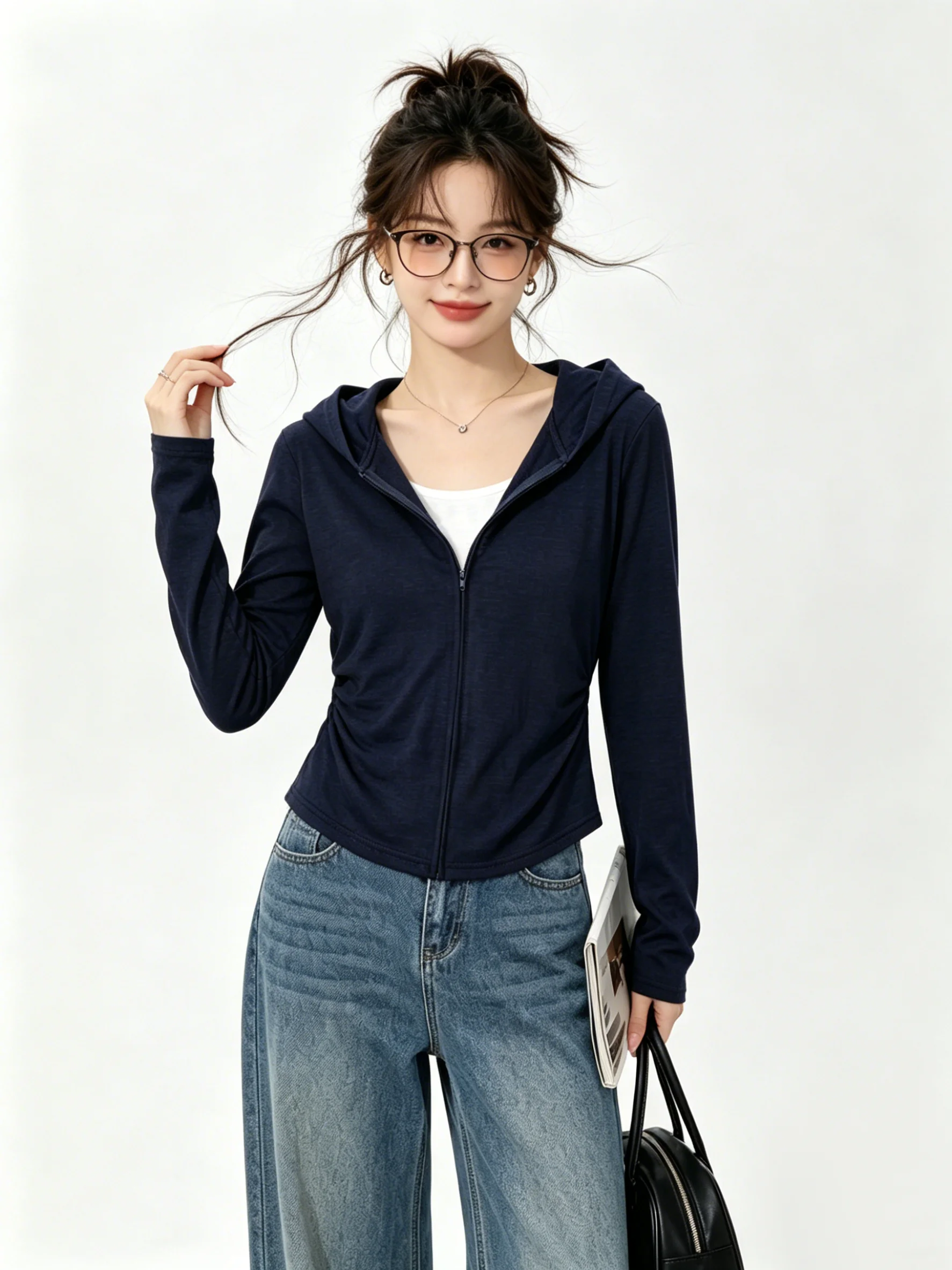 American Style Short Knitted Top with Hat in Dark Blue Fake Two-Piece Design Slimming Early Autumn Sun Protection T-Shirt
American Style Short Knitted Top with Hat in Dark Blue Fake Two-Piece Design Slimming Early Autumn Sun Protection T-Shirt