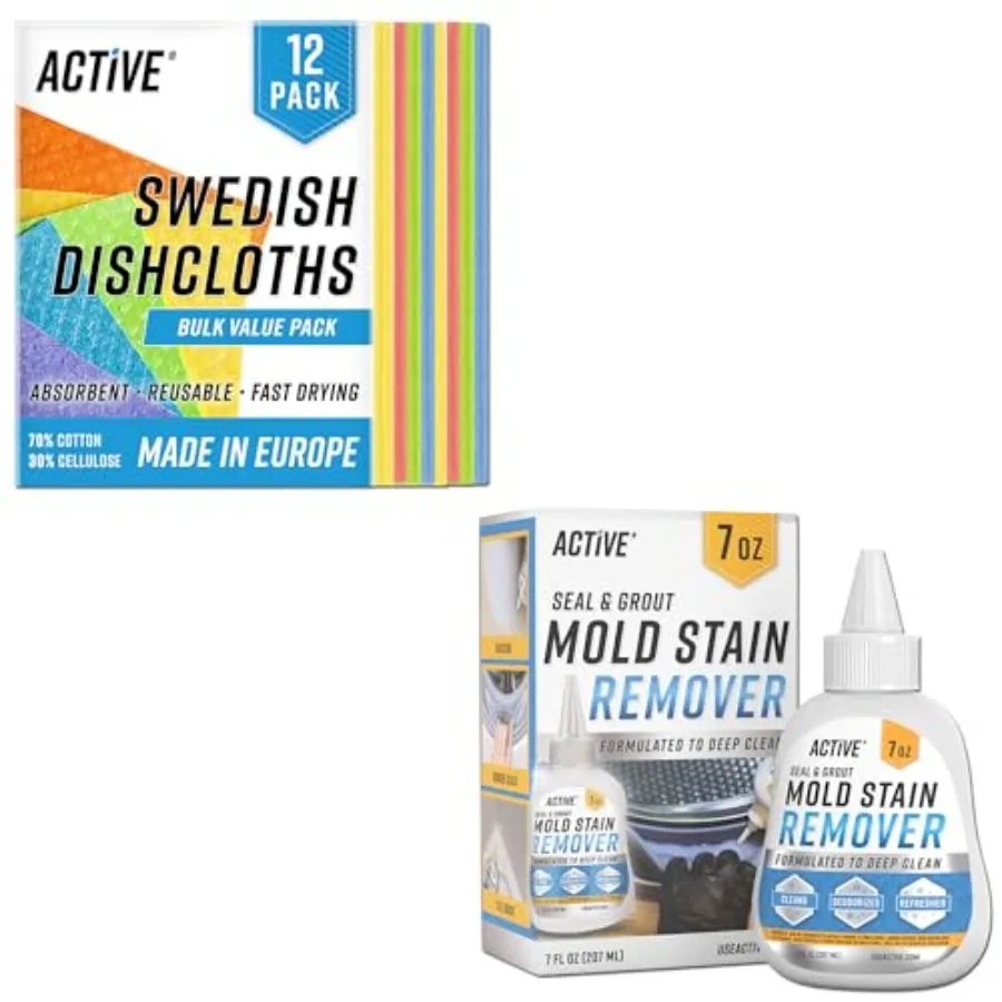 ACTIVE Swedish Dishcloths and Mold Stain Remover - Includes 12pk Cellulose Sponge Cloths and 7oz Mold Stain Remover Gel
ACTIVE Swedish Dishcloths and Mold Stain Remover - Includes 12pk Cellulose Sponge Cloths and 7oz Mold Stain Remover Gel