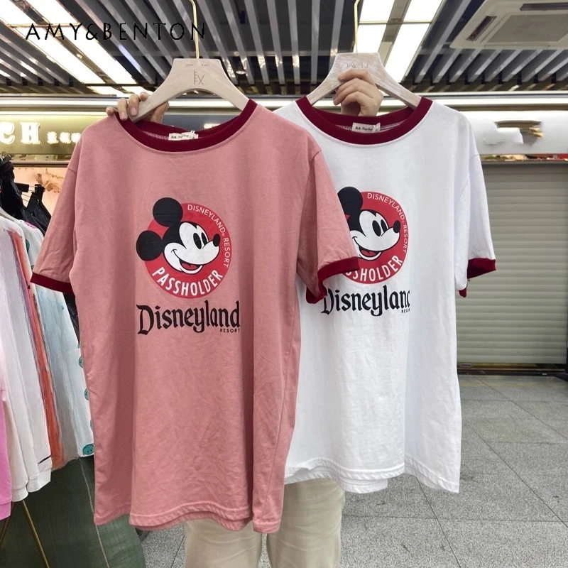 Лето-Осень 2022, женская футболка с короткими рукавами и мультяшным принтом, свободный крой в корейском стиле, белый возрастной топ из чистого хлопка 
Лето-Осень 2022, женская футболка с короткими рукавами и мультяшным принтом, свободный крой в корейском стиле, белый возрастной топ из чистого хлопка