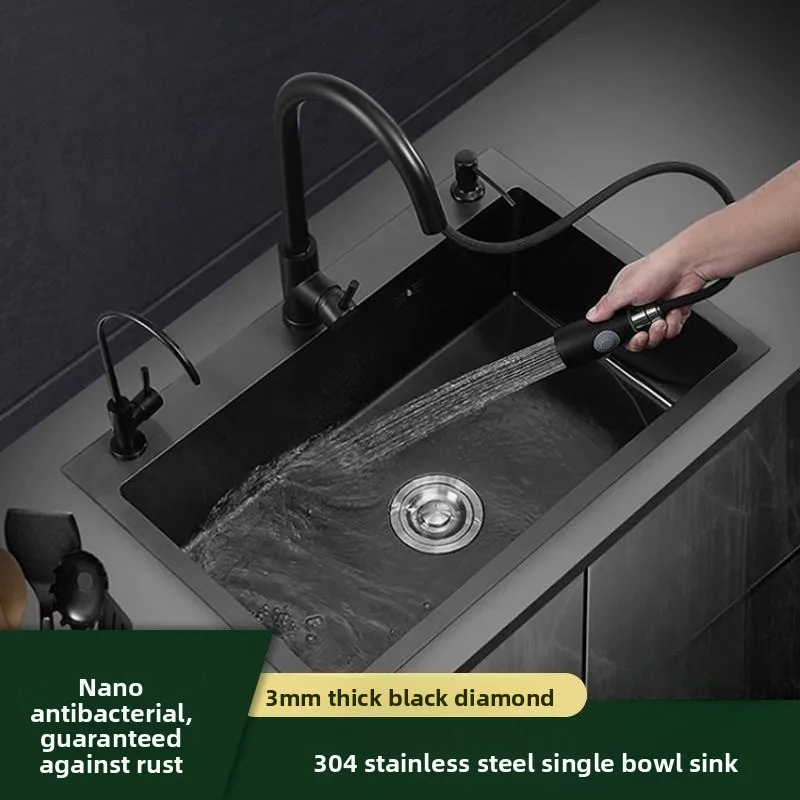 304 Stainless Steel Single Bowl Kitchen Sink Black Titanium Nano Hard Wear Thickened Chef Grade Stainless Steel Kitchen Sink
304 Stainless Steel Single Bowl Kitchen Sink Black Titanium Nano Hard Wear Thickened Chef Grade Stainless Steel Kitchen Sink