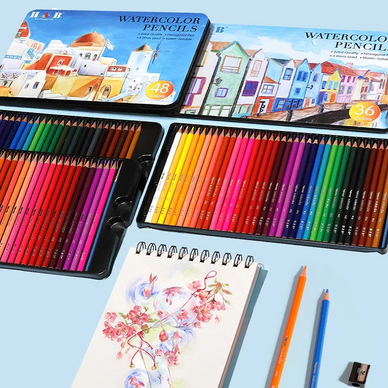 H&B Colored Pencil Sets 24/36/48 Colors Professional Drawing Watercolor Pencil Set Tin Box Brush Kit For School Office Artists
H&B Colored Pencil Sets 24/36/48 Colors Professional Drawing Watercolor Pencil Set Tin Box Brush Kit For School Office Artists