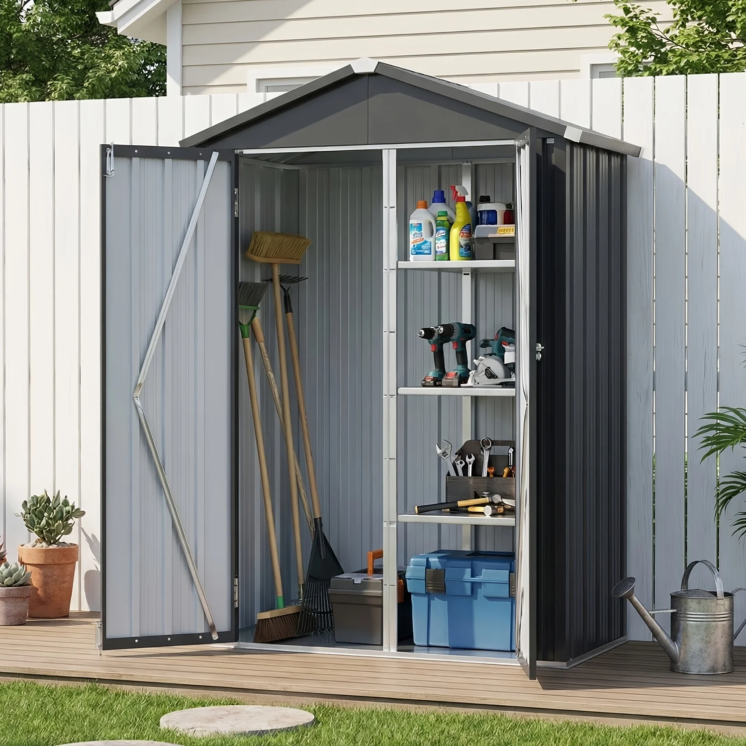 UMORLYRAE Vertical Metal Tool Cabinet, Weatherproof Outdoor Storage Shed with Floor Base & Adjustable Shelves, A-Frame Roof Design, Space-Saving for Garden, Garage, Patio(2.5x2ft/3.5x2.2ft)
UMORLYRAE Vertical Metal Tool Cabinet, Weatherproof Outdoor Storage Shed with Floor Base & Adjustable Shelves, A-Frame Roof Design, Space-Saving for Garden, Garage, Patio(2.5x2ft/3.5x2.2ft)