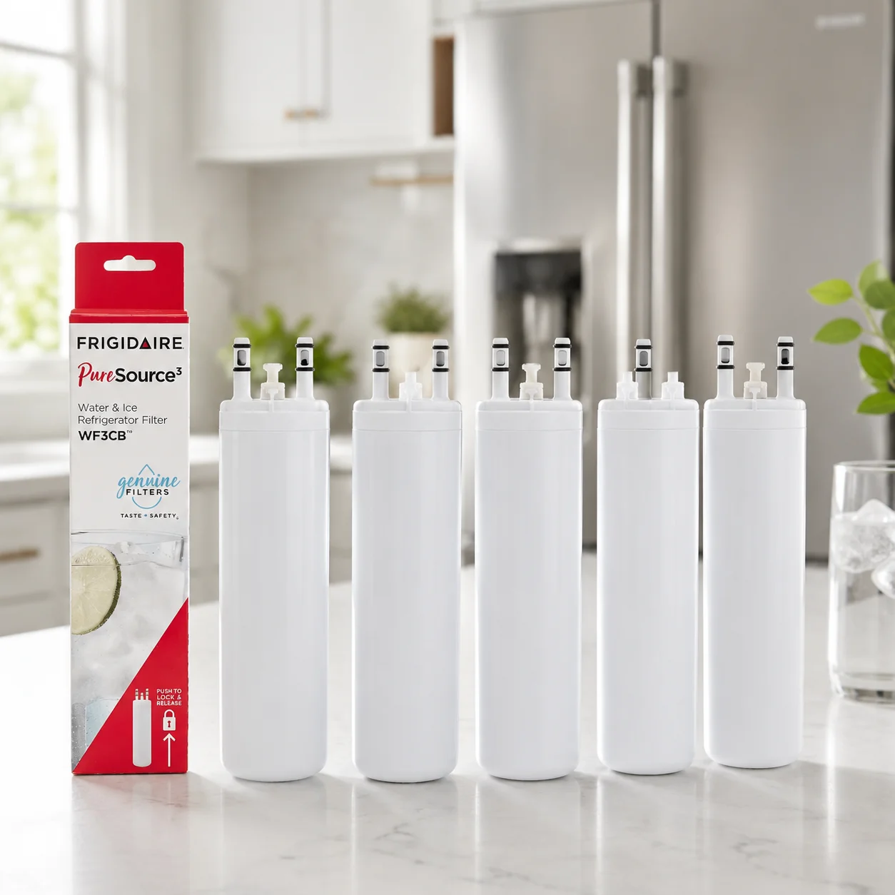 WF3CB Refrigerator Water Filter 6 Pack Replacement For Frigidaire PureSource 3 NSF Certified 6 Month Life Reduces Chlorine Odors
WF3CB Refrigerator Water Filter 6 Pack Replacement For Frigidaire PureSource 3 NSF Certified 6 Month Life Reduces Chlorine Odors