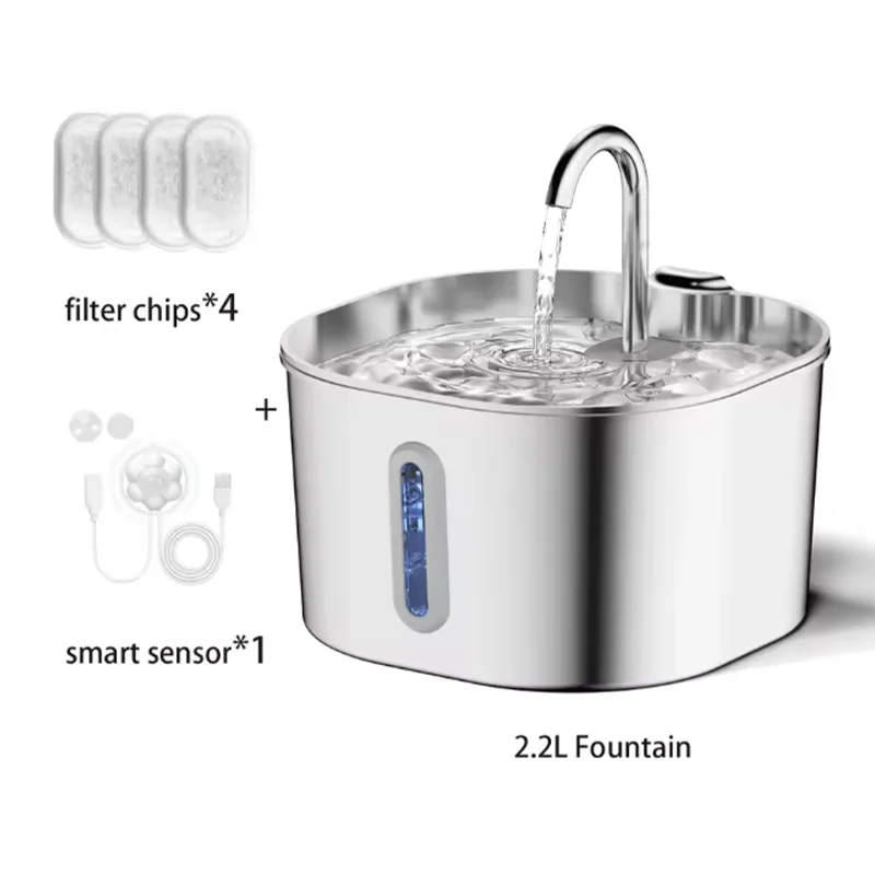 304 Stainless Steel 2.2L Automatic Pet Water Fountain, Circulating Filter Silent Pump Cat Water Dispenser with Visible Window
304 Stainless Steel 2.2L Automatic Pet Water Fountain, Circulating Filter Silent Pump Cat Water Dispenser with Visible Window